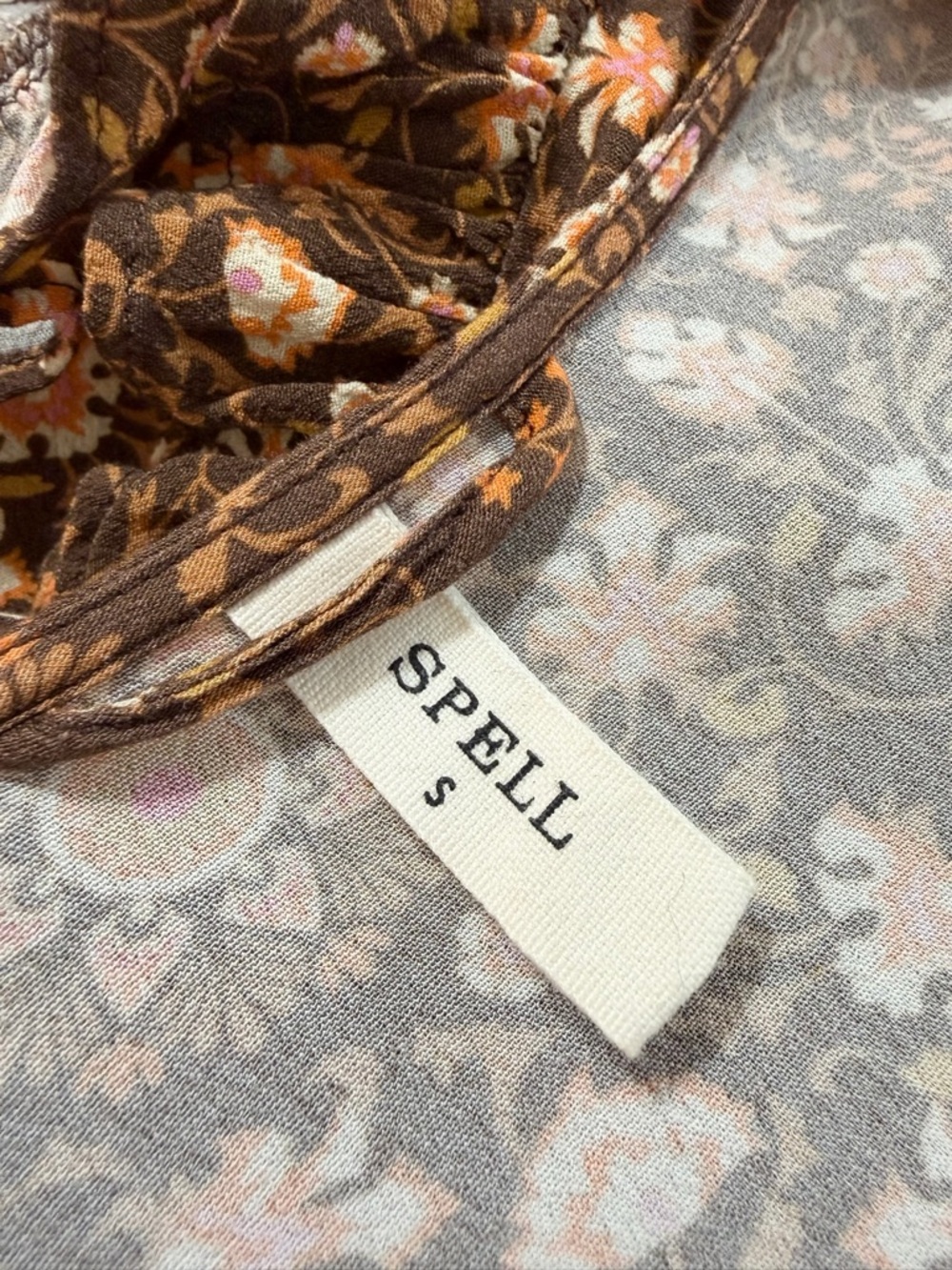 SPELL Madame Peacock Romper Coffee Floral Size Small - Picture 10 of 12